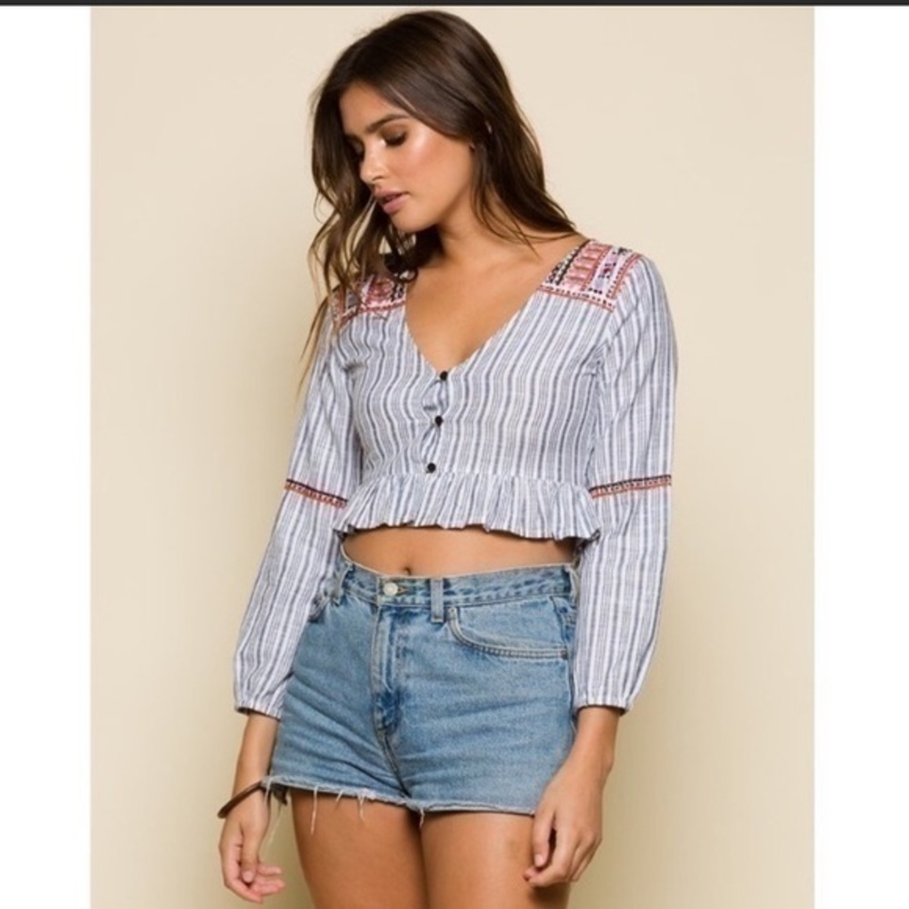 RAGA bohemian embroidered sailor crop top shirt